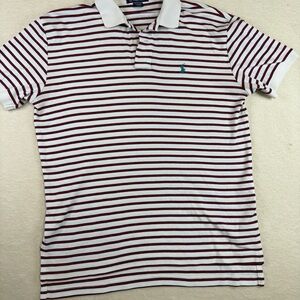 Polo Ralph Lauren Mens M White Red Navy Striped Polo Shirt Green Pony